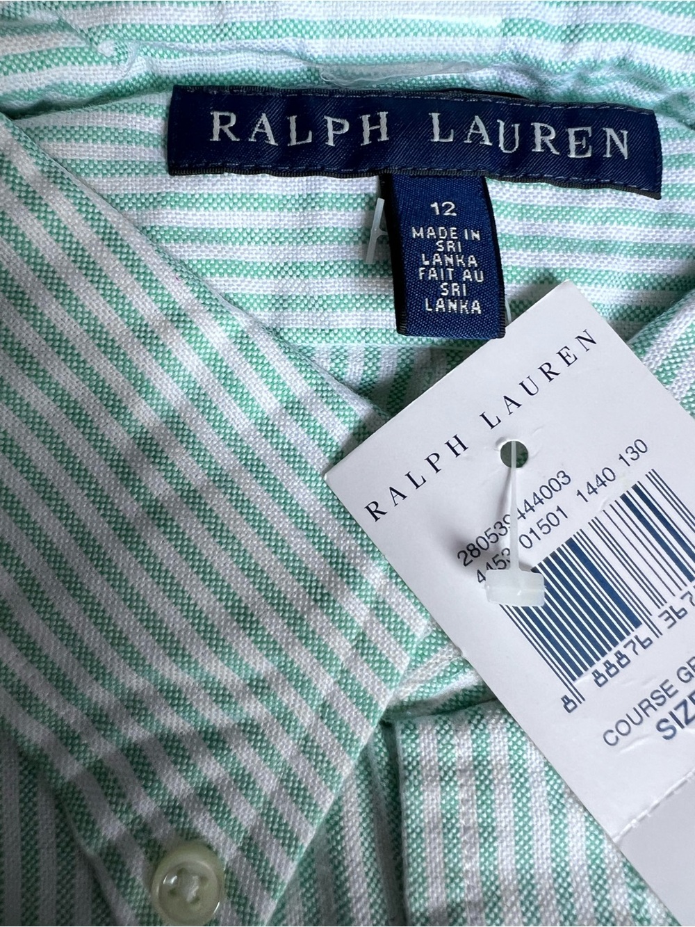 NWT Ralph Lauren Women’s Classic Green Stripe Button-Down Shirt - Picture 3 of 4